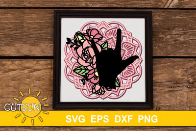 3D layered Love sign ASL mandala - 8 layers 3D Paper CutsunSVG 