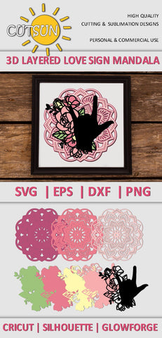 3D layered Love sign ASL mandala - 8 layers 3D Paper CutsunSVG 