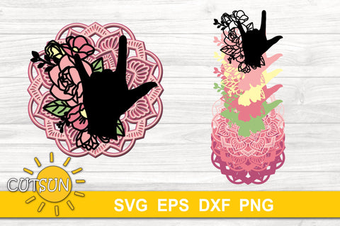 3D layered Love sign ASL mandala - 8 layers 3D Paper CutsunSVG 