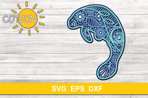 3D Layered Manatee Mandala cut file for crafters 5 layers 3D Paper CutsunSVG 