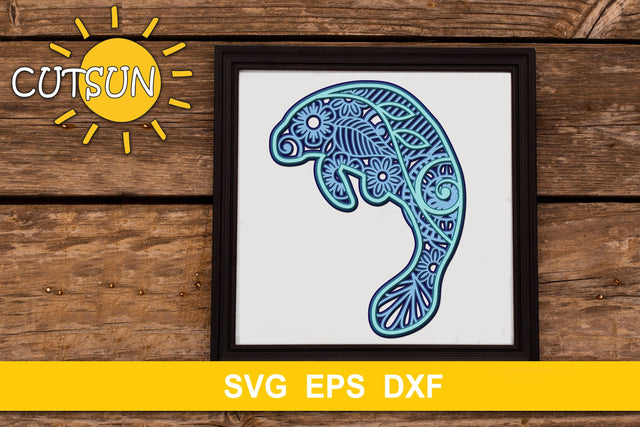 3D Layered Manatee Mandala cut file for crafters 5 layers 3D Paper CutsunSVG 