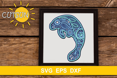 3D Layered Manatee Mandala cut file for crafters 5 layers 3D Paper CutsunSVG 