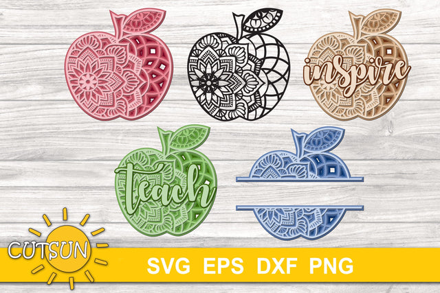 3D Layered Mandala Apple mini bundle cut files 3D Paper CutsunSVG 