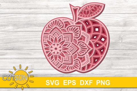 3D Layered Mandala Apple SVG cut files for crafters 5 layers 3D Paper CutsunSVG 