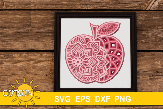 3D Layered Mandala Apple SVG cut files for crafters 5 layers 3D Paper CutsunSVG 