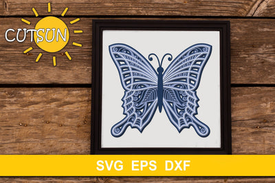3D Layered Mandala Butterfly cut file five layers 3D Paper CutsunSVG 