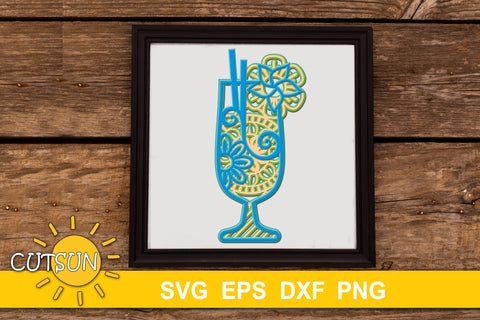 3D Layered Mandala Cocktail SVG cut file 5 layers | 2 3D Paper CutsunSVG 