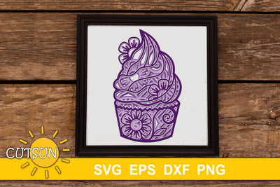 3D Layered Mandala Cupcake SVG cut file 5 layers 3D Paper CutsunSVG 