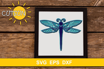 3D Layered Mandala Dragonfly cut file three layers 3D Paper CutsunSVG 