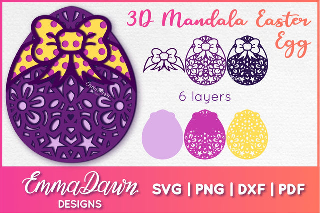 3D Layered Mandala Easter Egg SVG SVG Emma Dawn Designs 