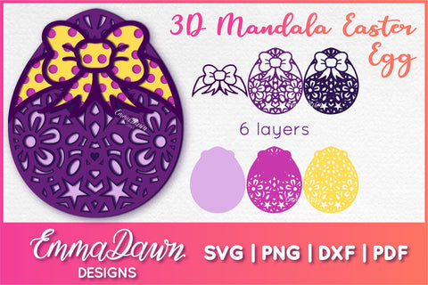 3D Layered Mandala Easter Egg SVG SVG Emma Dawn Designs 