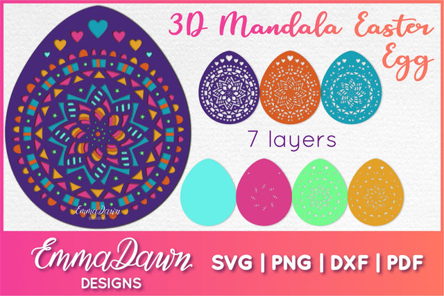 3D Layered Mandala Easter Egg SVG SVG Emma Dawn Designs 