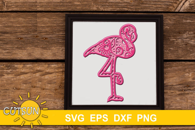 3D Layered Mandala Flamingo SVG cut file 5 layers 3D Paper CutsunSVG 