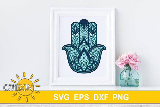 3D Layered Mandala Hamsa hand SVG - 5 layers 3D Paper CutsunSVG 