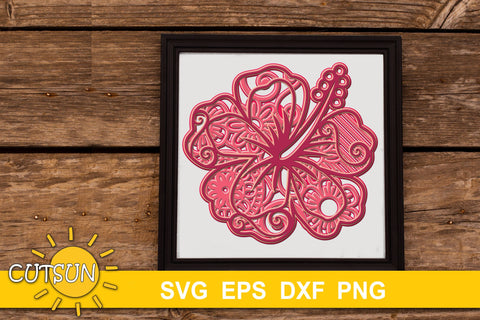 3D Layered Mandala Hibiscus SVG cut file 5 layers 3D Paper CutsunSVG 
