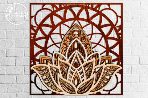 3D Layered Mandala Lotus Multilayer Cut Files for Laser Cut Wood or Paper Cut SVG LaserCutano 