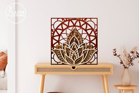 3D Layered Mandala Lotus Multilayer Cut Files for Laser Cut Wood or Paper Cut SVG LaserCutano 
