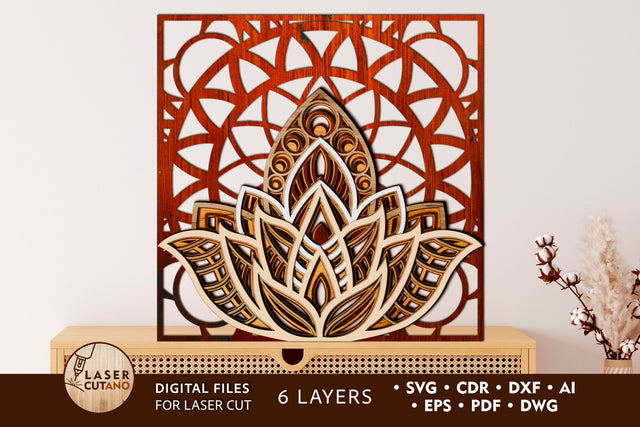 3D Layered Mandala Lotus Multilayer Cut Files for Laser Cut Wood or Paper Cut SVG LaserCutano 