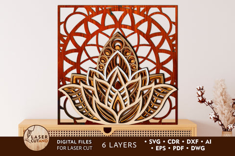 3D Layered Mandala Lotus Multilayer Cut Files for Laser Cut Wood or Paper Cut SVG LaserCutano 