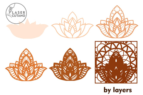 3D Layered Mandala Lotus Multilayer Cut Files for Laser Cut Wood or Paper Cut SVG LaserCutano 