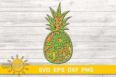 3D Layered Mandala Pineapple SVG cut file 5 layers 3D Paper CutsunSVG 