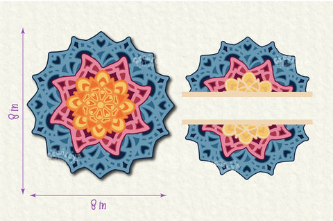 3D Layered Mandala SVG| 3D Layered Split Flower Mandala Shadowbox| Multilayer mandala SVG Createya Design 