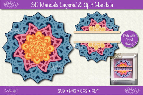 3D Layered Mandala SVG| 3D Layered Split Flower Mandala Shadowbox| Multilayer mandala SVG Createya Design 