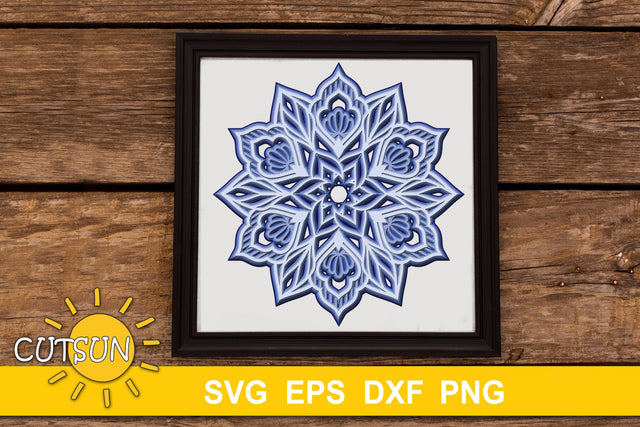 3D Layered Mandala SVG 6 sections - 5 layers 3D Paper CutsunSVG 