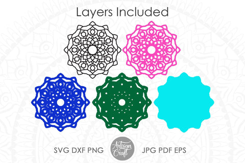 3D layered mandala SVG, layered design, files for Cricut, Silhouette Cameo, paper craft, 5 layers SVG Artisan Craft SVG 