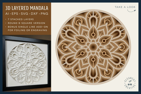 3D layered MANDALA svg | stacked paper | laser cut wood art SVG CleanCutCreative 