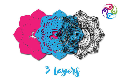 3D Layered Mandala Unicorn Svg Cut File SVG Sintegra 