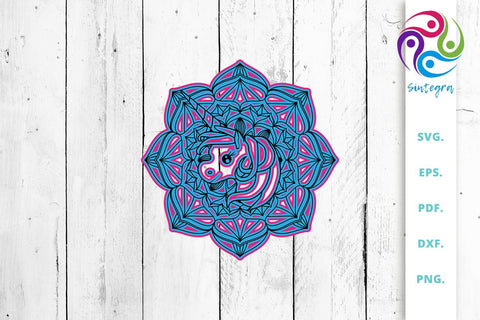3D Layered Mandala Unicorn Svg Cut File SVG Sintegra 