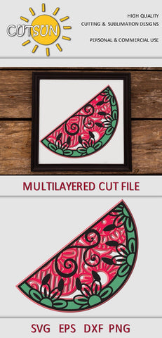 3D Layered Mandala Watermelon SVG cut file 5 layers 3D Paper CutsunSVG 