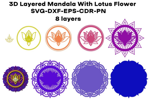 3D Layered Mandala With Lotus Flower for Laser Cut, Cricut, Glowforge, Silhouette Cutting Machine, Mandala Svg 3D Paper Yuliya 