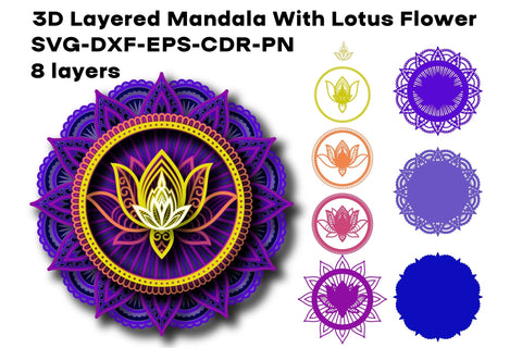 3D Layered Mandala With Lotus Flower for Laser Cut, Cricut, Glowforge, Silhouette Cutting Machine, Mandala Svg 3D Paper Yuliya 