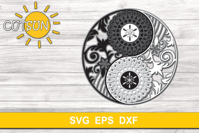 3D Layered Mandala Yin Yang cut file 3D Paper CutsunSVG 