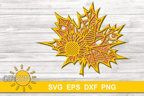 3D Layered Maple Leaf Mandala SVG | Fall SVG | Autumn SVG 3D Paper CutsunSVG 