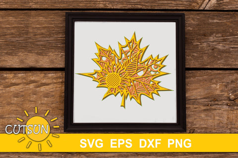 3D Layered Maple Leaf Mandala SVG | Fall SVG | Autumn SVG 3D Paper CutsunSVG 