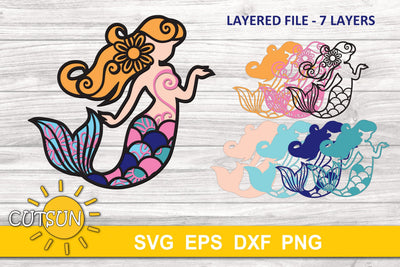 3D Layered Mermaid 7 layers | 3D layered svg Sublimation CutsunSVG 