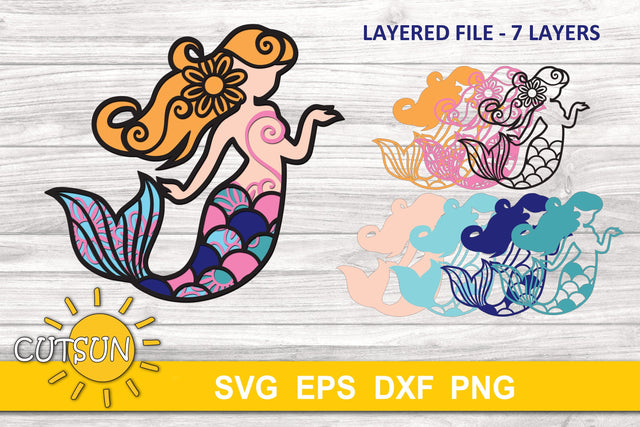 3D Layered Mermaid 7 layers | 3D layered svg Sublimation CutsunSVG 