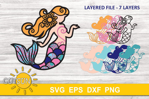 3D Layered Mermaid 7 layers | 3D layered svg Sublimation CutsunSVG 