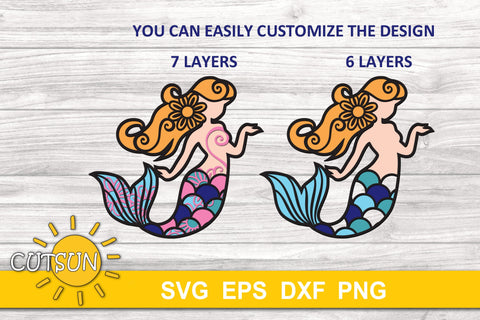 3D Layered Mermaid 7 layers | 3D layered svg Sublimation CutsunSVG 