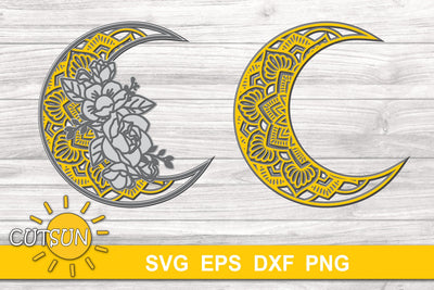 3D Layered Moon Mandala SVG | Floral mandala Moon 3D layered 3D Paper CutsunSVG 