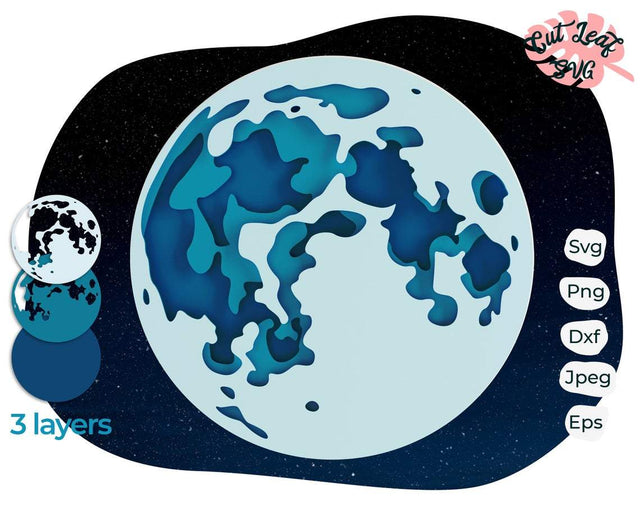 3d Layered Moon svg, 3d svg, laser cut files, cnc files for wood, Shadow box svg, Laser cut moon, papercraft moon, Glowforge svg files SVG CutLeafSvg 