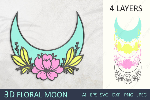 3d layered moon with flowers, Floral moon svg paper cut 3D Paper AnastasiyaArtDesign 