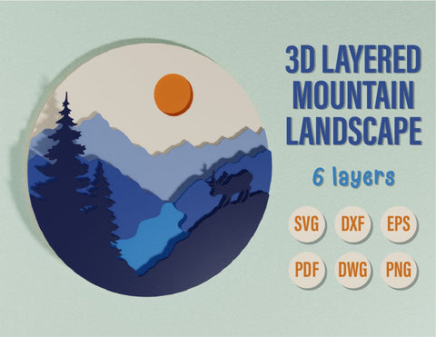 3D Layered Mountain SVG | Mountain Landscape SVG 3D Paper MagicArtLab 