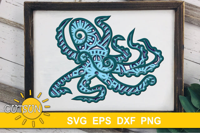 3D Layered Octopus Mandala SVG | Floral mandala Octopus 3D Paper CutsunSVG 