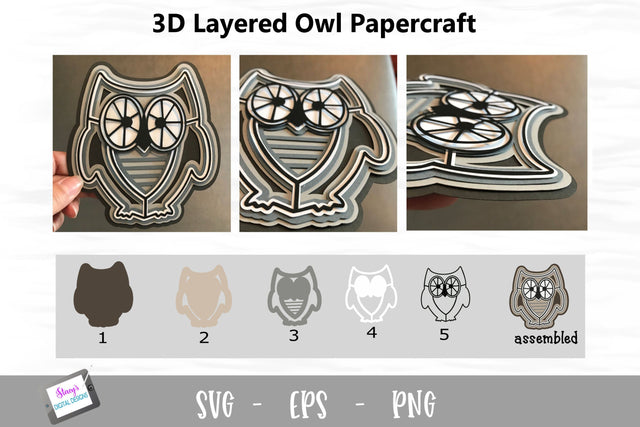 3D Layered Owl SVG Design 3D Paper Stacy's Digital Designs 