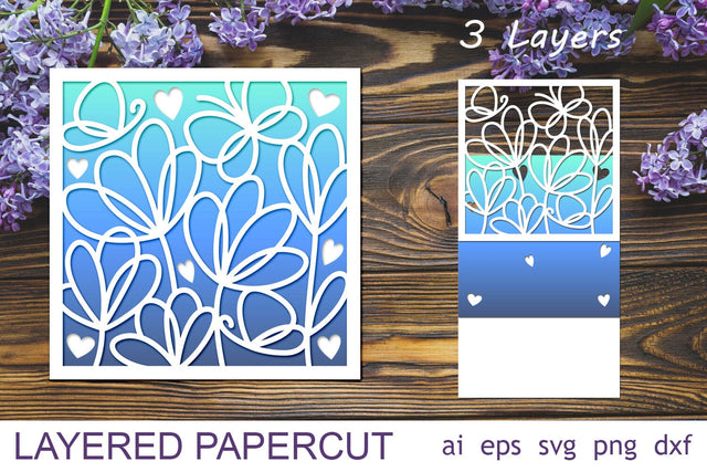3d layered papercut flowers card, 3d shadow box svg 3D Paper AnastasiyaArtDesign 