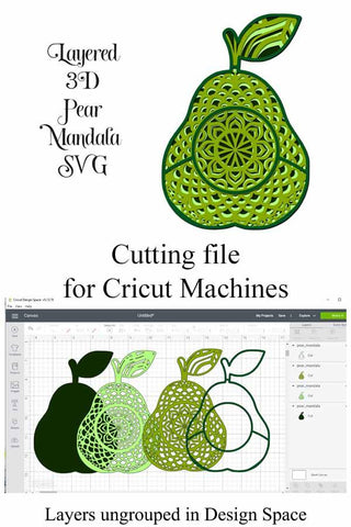 3D Layered Pear Mandala for Cricut or Cameo SVG Digital Honeybee 